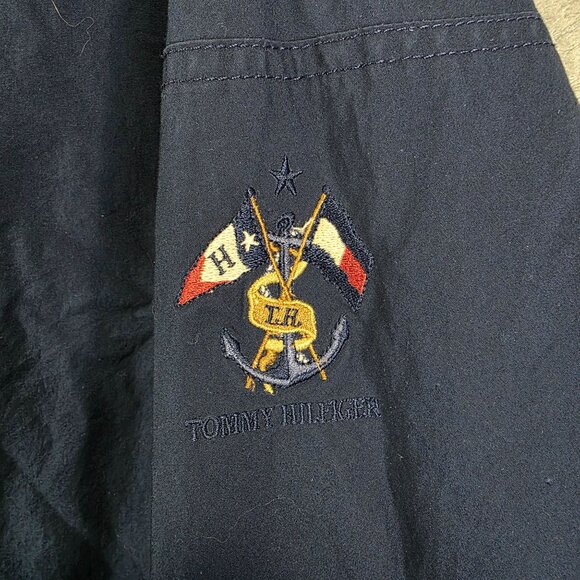 Womens Vintage Tommy Hilfiger Navy Blue Jacket Embroidered Logo Button Up Size L - Picture 3 of 9